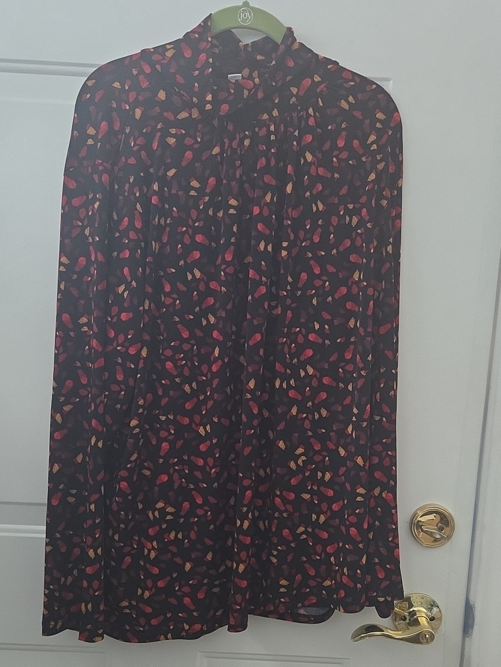 Susan Graver Black Maxi Skirt with Red and Tan Leaf Motif